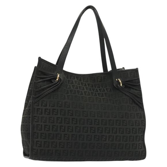FENDI Zucchino Canvas Hand Bag Black Gold - Picture 1 of 12